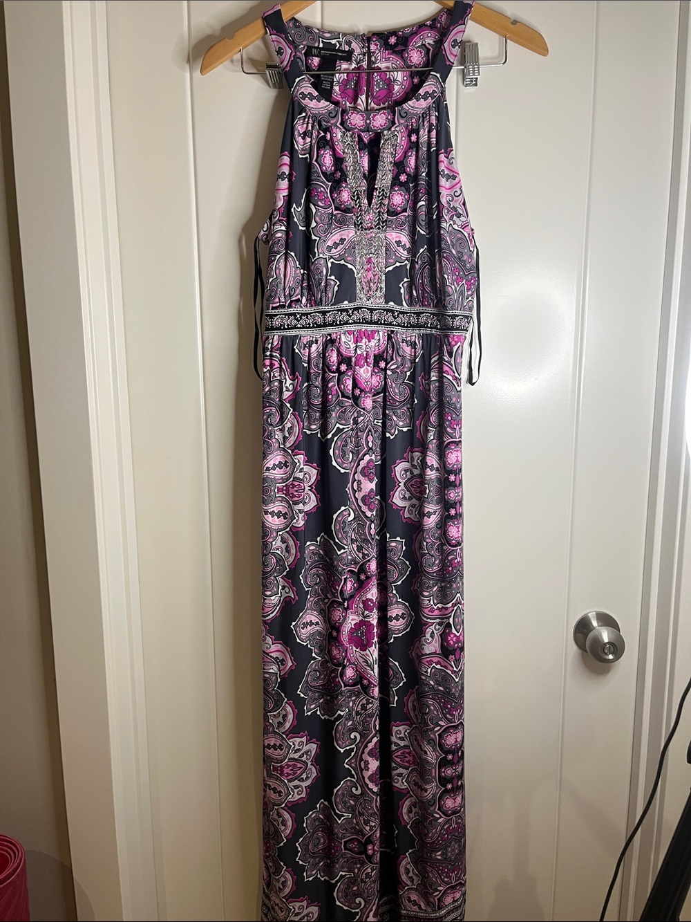 INC International Concepts Black and Pink Paisley Halter Maxi Dress